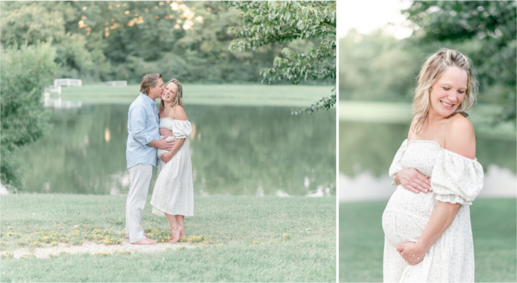 Maternity photos in front of the pond at Harlinsdale farm in Franklin TN
