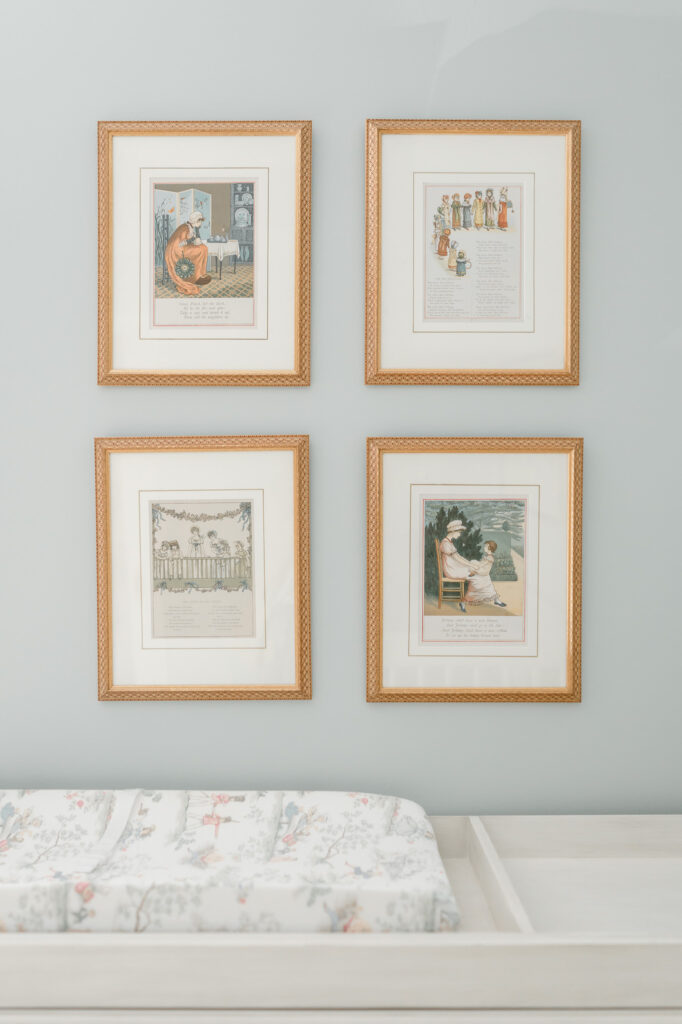 Gold framed pages from childhood storybooks. 